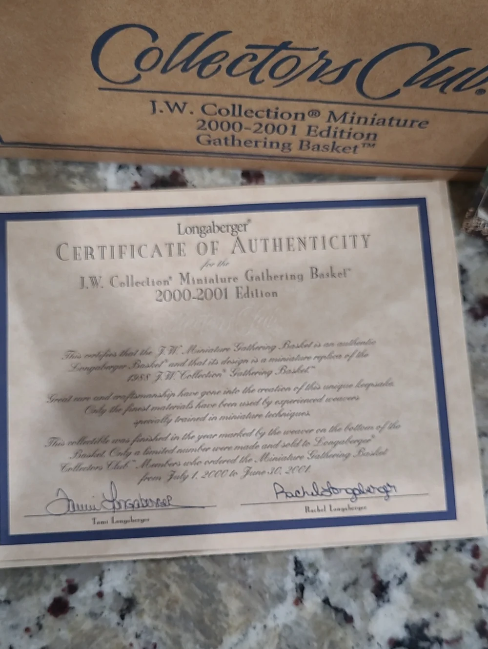 Longaberger J.W. Collection Miniature Gathering Basket 2000- 2001 W/box
